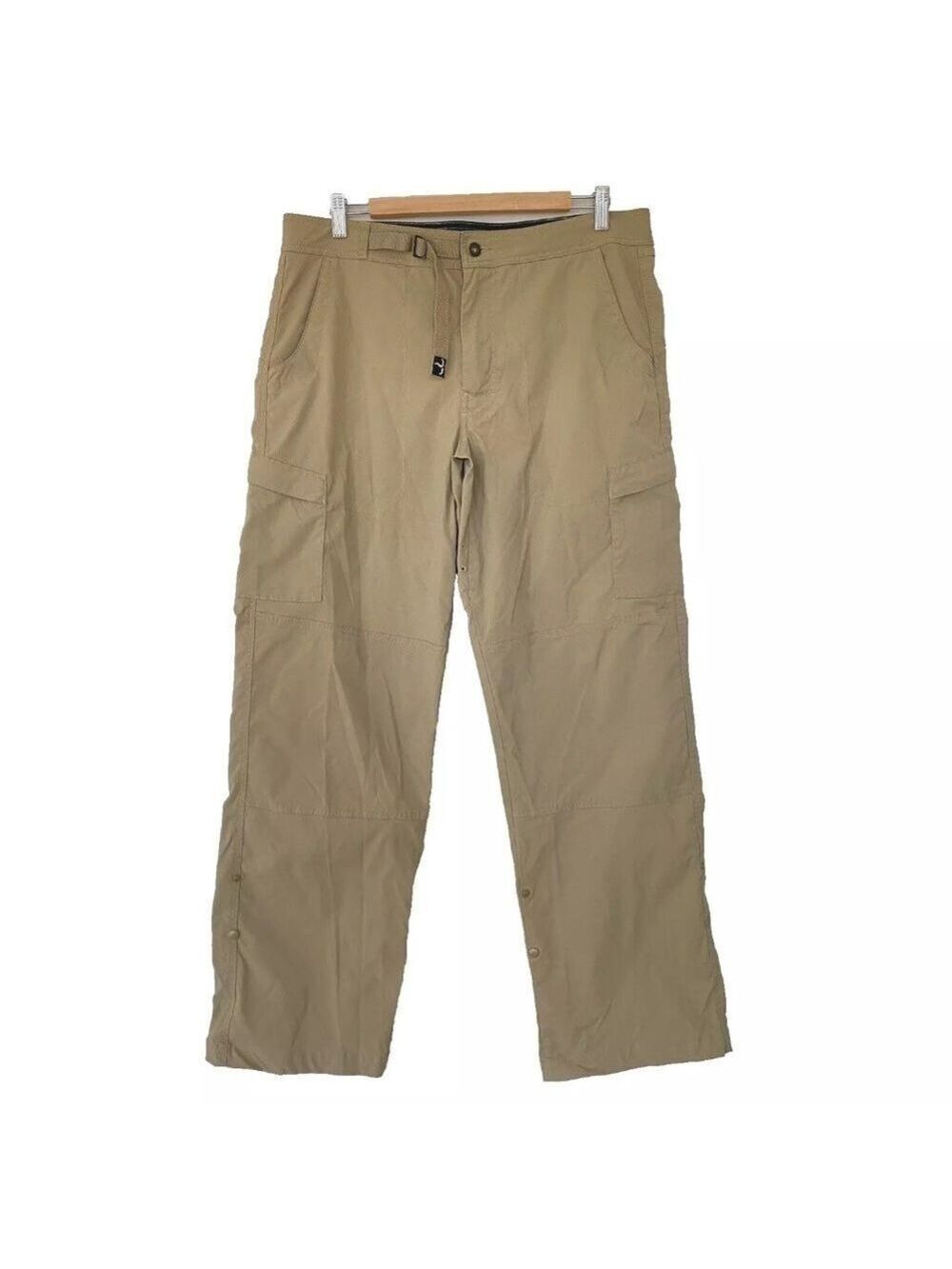 Prana Belted Stretch Cargo Pants Roll Up Men’s Size L Beige Khaki Outdoor